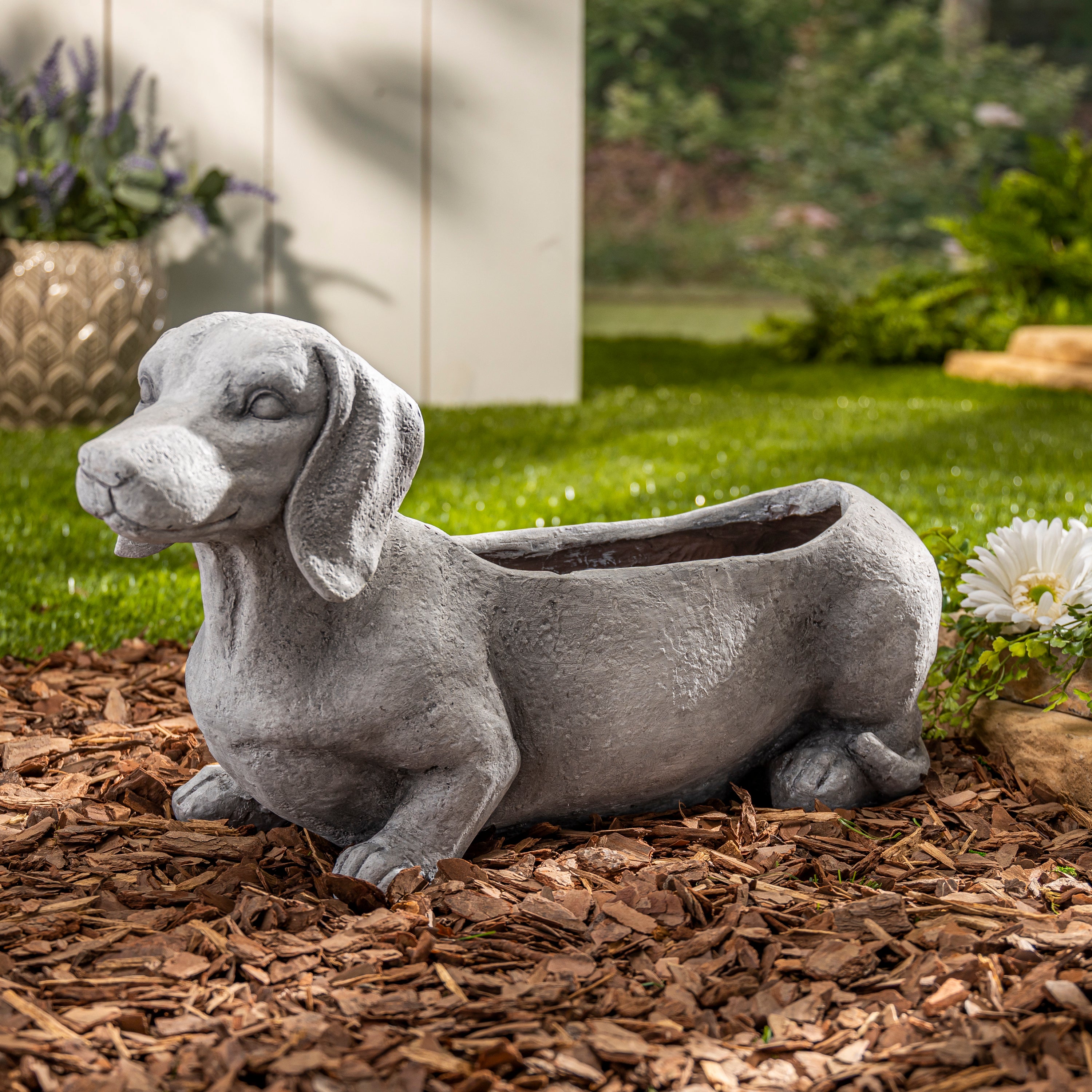 22 in. Magnesium Dog Figurine Planter